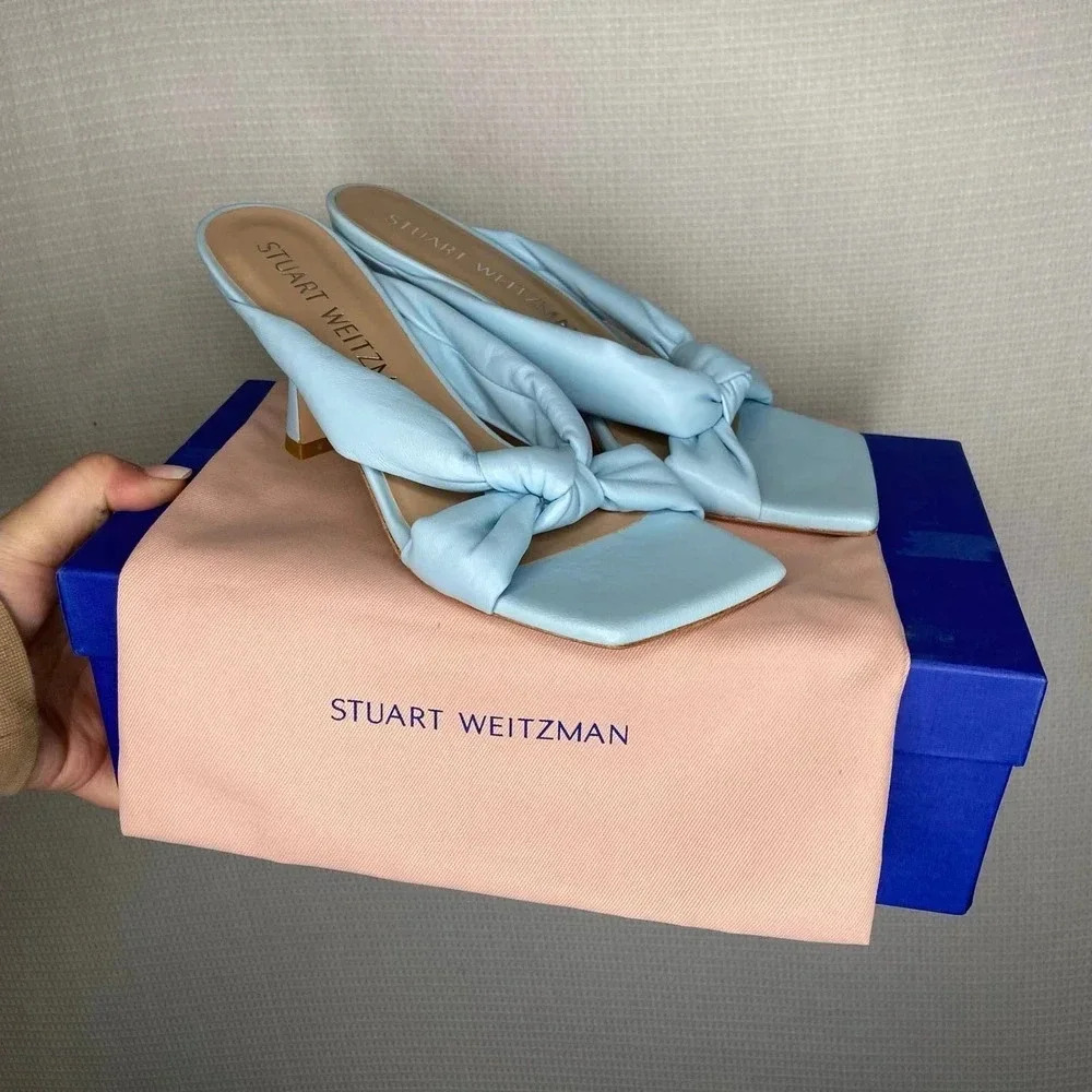 Stuart‎ Weitzman | Blue Slip On Heels Square NIB 9